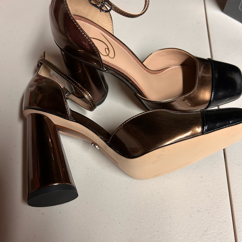 Sam Edelman Metallic Brown and Black Ankle Strap Heels - Picture 3 of 4